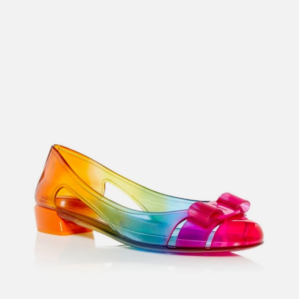 Salvatore Ferragamo Jelly Vara Flats Rainbow size 10